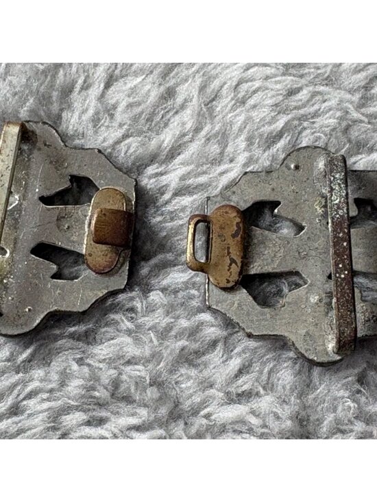 Antique Art Deco Rhinestone Shoe Buckles Pair Metal Filigree Design Circa 1920s